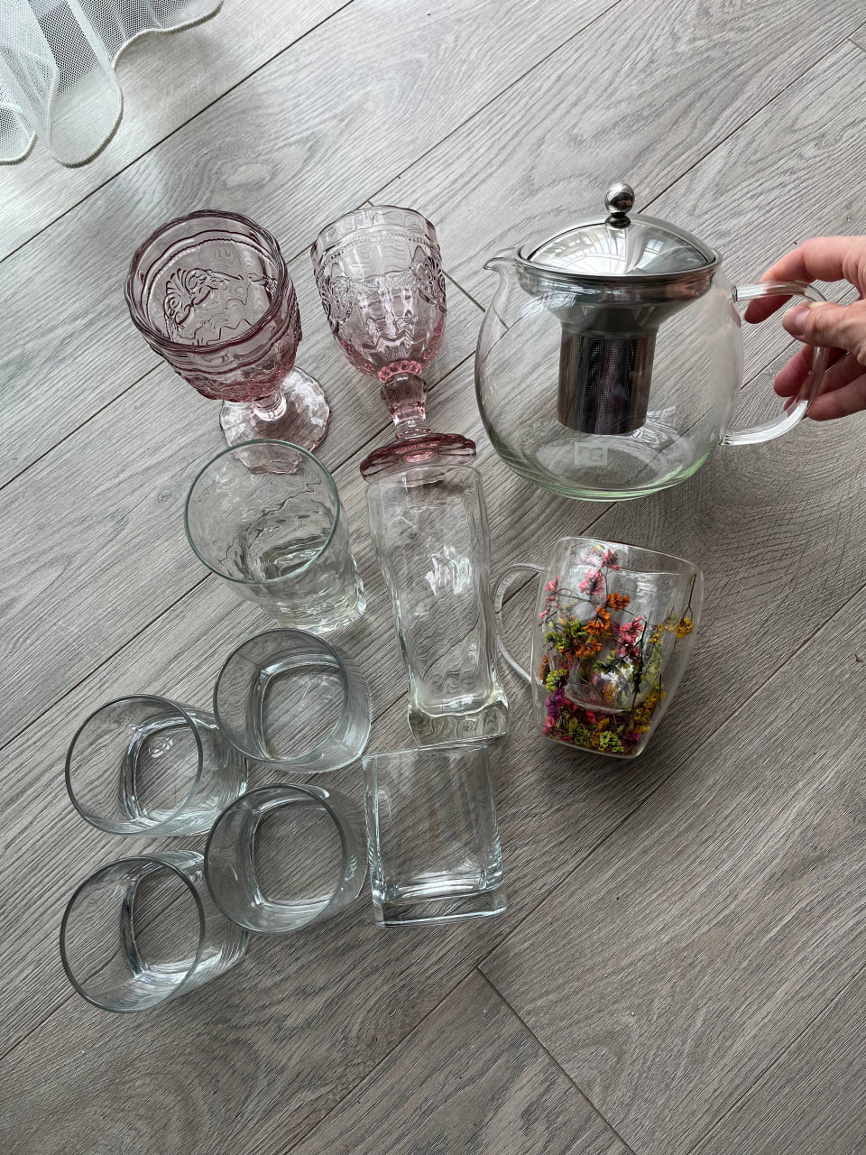 Стеклянная чашка с двойным дном и сухоцветом, 1 шт.