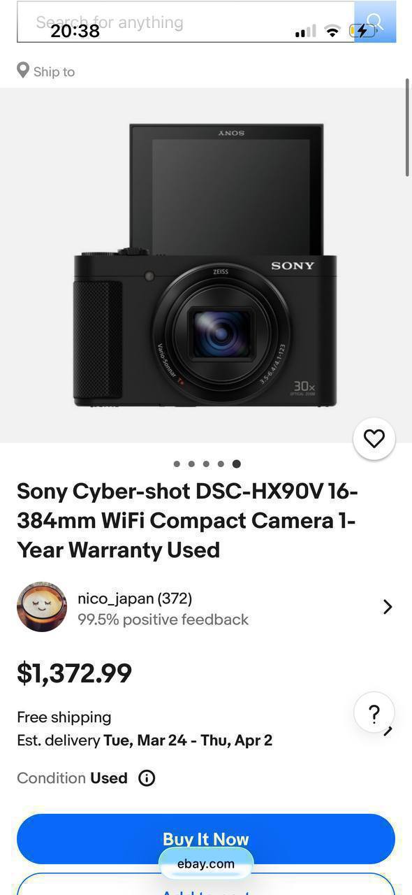 Sony Cyber-shot DSC-HX90V 16-384mm WiFi Compact Camera