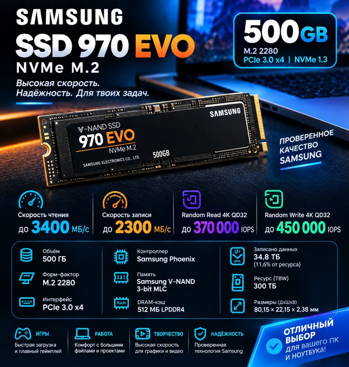NVMe SSD Samsung 970 EVO 500GB