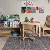 полный комплект детской монтессори-мебели (книжная полка, стол, два стула и два стеллажа для игрушек (photo 1)