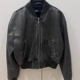 Кожаный бомбер Zara винтажный эффект S (photo 1)