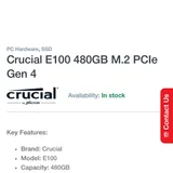 SSD Crucial E100 480GB M.2 PCIe Gen 4 — web site, envelope (photo 1)