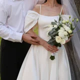 Свадебное платье А-силуэта — overskirt, hoopskirt, groom (photo 3)