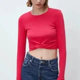 Лонгслив Zara укороченный — velvet, jersey, jean (photo 1)