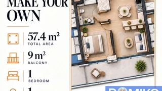 Квартира 1+1, 57,4 м²