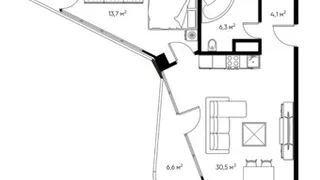 Mardi Hills – 2-room 44.66 м² (От застройщика)