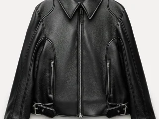 Кожаная утепленная куртка-косуха Zara оверсайз