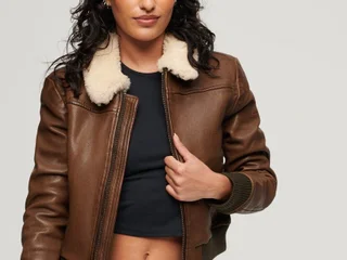 SUPERDRY кожаная утепленная куртка бомбер унисекс