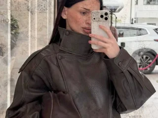 Кожаная куртка Zara оверсайз