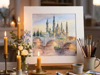 Картина Каменный мост Сарагоса акварель