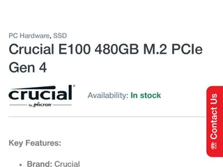SSD Crucial E100 480GB M.2 PCIe Gen 4