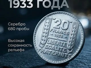 Французские 20 франков 1933 г. Серебро