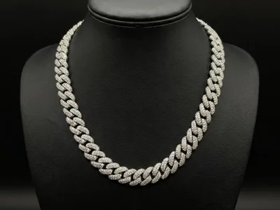 Серебряная цепь Cuban link 925 с цирконием