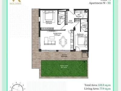 Крцаниси Резорт Резиденс: 3-комнатная, 152.3 м²