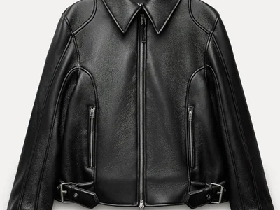 Кожаная утепленная куртка-косуха Zara оверсайз