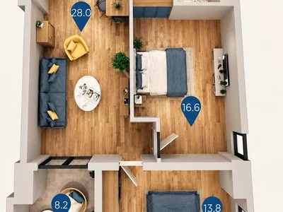 Арчи Киквидзе Гарден: 3-комнатная, 76.8 м²