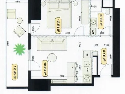 Хисни: 2-комнатная, 56.95 м²
