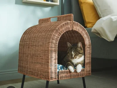 Кошачий домик из ротанга с матрасиком