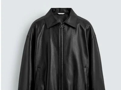 Мужской бомбер Zara из экокожи