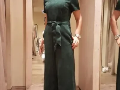 Замшевый комбинезон Mango изумрудный