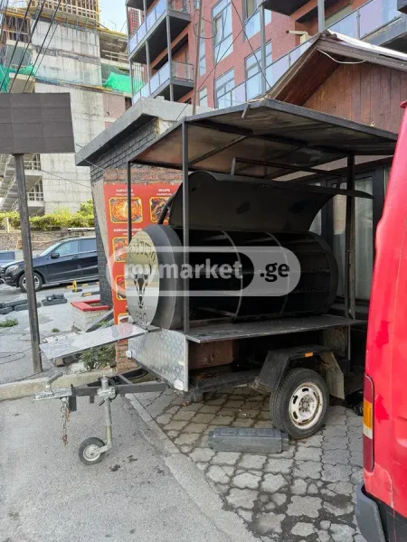 Коптильня BBQ с мангалом на прицепе