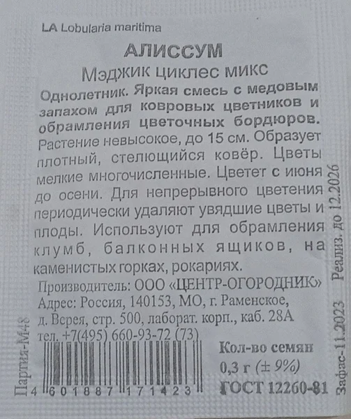 Семена Алиссум Мэджик циклес микс
