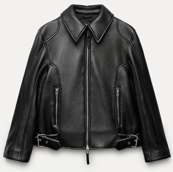 Кожаная утепленная куртка-косуха Zara оверсайз