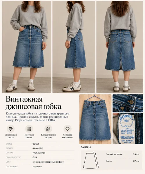 Винтажная джинсовая юбка, прямой силуэт, вываренный деним, разрез сзади. Больше фото в личку