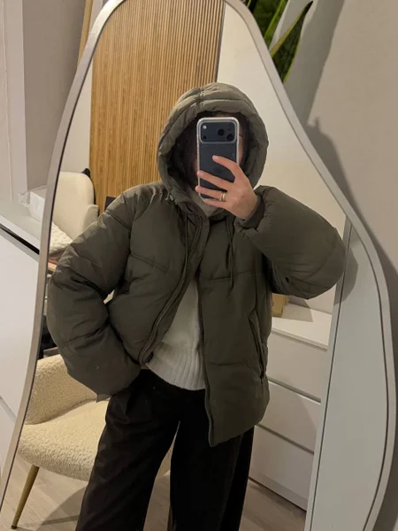 Пуховик Pull&Bear хаки размер S-M