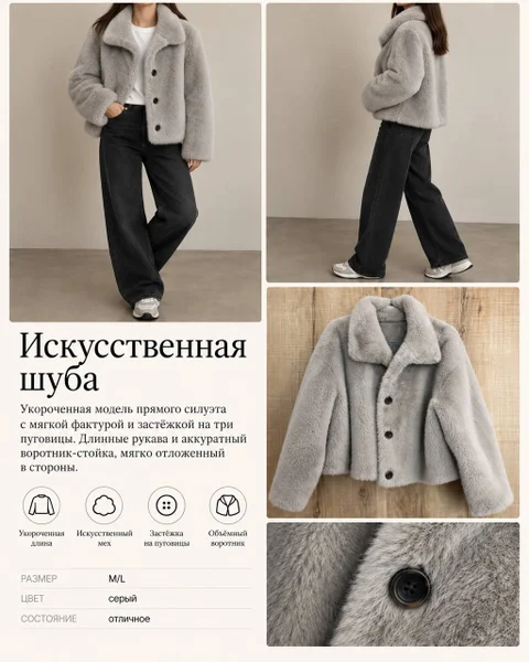 Укороченная шуба из искусственного меха, размер M