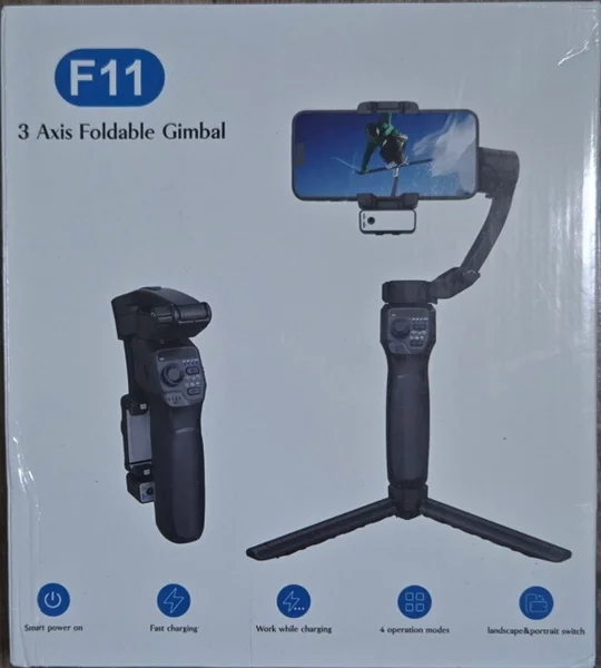**3-осевой стабилизатор F11 ~~200~~ 140₾.** Складной стедикам. Раскладывается в стойку/штатив, есть функция отслеживания движений (следит за вами при перемещении). Состояние нового, использовался один раз.