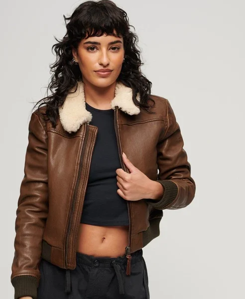 SUPERDRY кожаная утепленная куртка бомбер унисекс