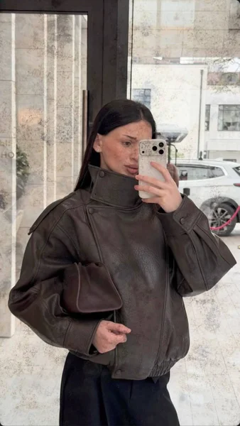 Кожаная куртка Zara оверсайз