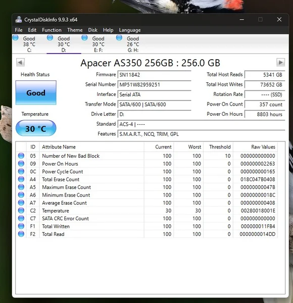 SSD Apacer AS350 256GB