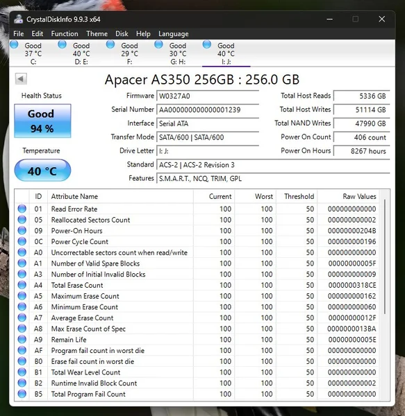 SSD Apacer AS350 256GB