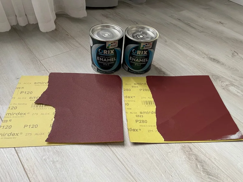 Эмаль антикоррозийная Atoll Orix Color и наждачная бумага
