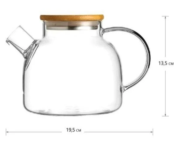 Стеклянный заварочный чайник с бамбуковой крышкой 900 мл — water jug