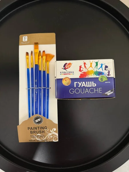 Гуашь «Луч» (6 цветов) и кисти — rubber eraser, matchstick