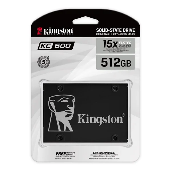 Kingston KC600 512GB SATA SSD — scale, stopwatch, hard disc