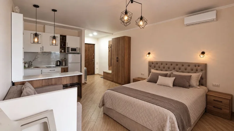 Студия в Black Sea Towers — studio couch, wardrobe, sliding door