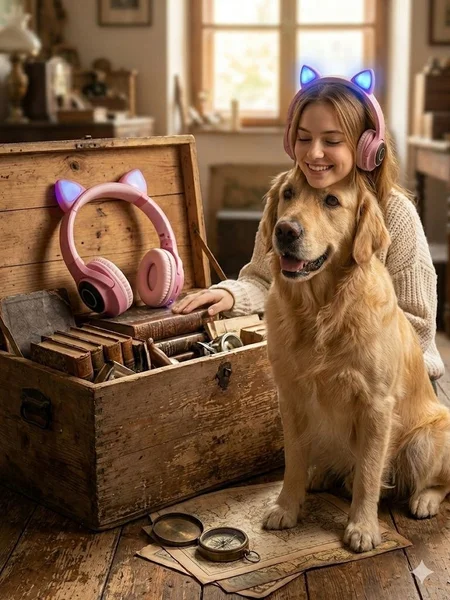 Беспроводные наушники с кошачьими ушками и LED-подсветкой — golden retriever