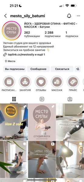Абонемент на 2 занятия в студию йоги и фитнеса Места Силы — web site