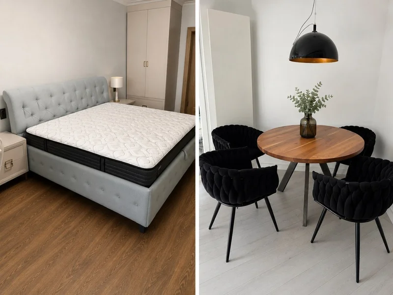 Круглый стол из массива дуба — studio couch, four-poster, dining table