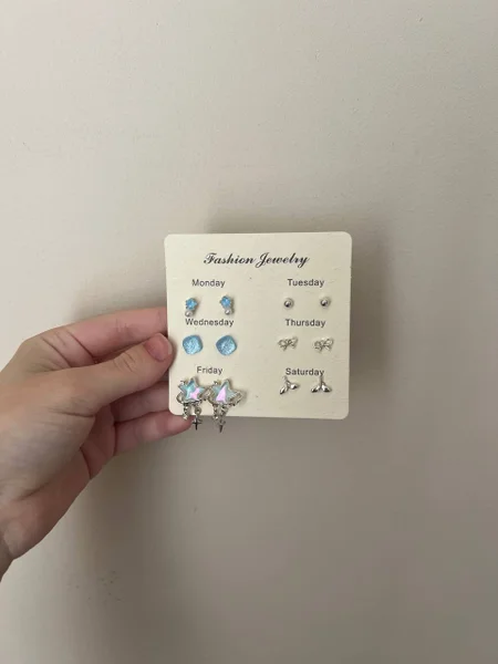 Набор серёжек-гвоздиков бижутерия, 6 пар — switch, envelope, rubber eraser