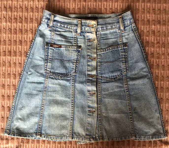 Джинсовая голубая юбка на пуговицах — miniskirt, jean