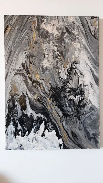 Картина в технике Флюид Арт 50x70 см — plastic bag, hen-of-the-woods