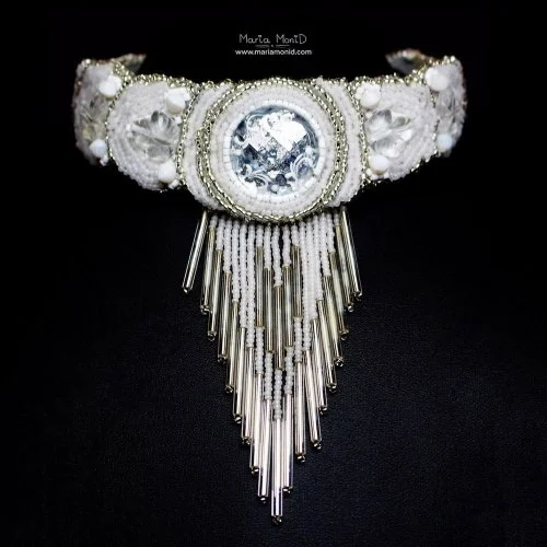 Колье "Белые Листья" — hair slide, bolo tie