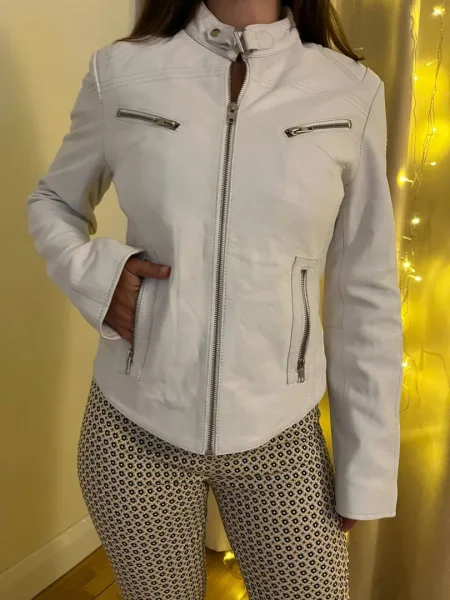 Белая кожаная куртка — sweatshirt, lab coat, cardigan