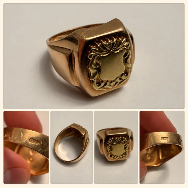 Советское золотое кольцо-печатка 583 проба 12.28г — buckle, thimble