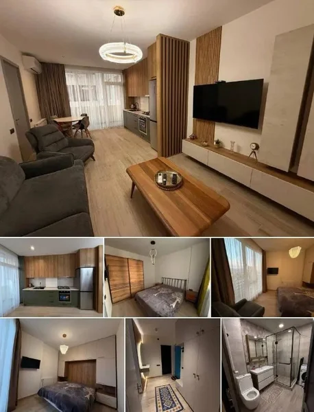 Уютная квартира с двумя спальнями, 64 м² — dining table, home theater, microwave
